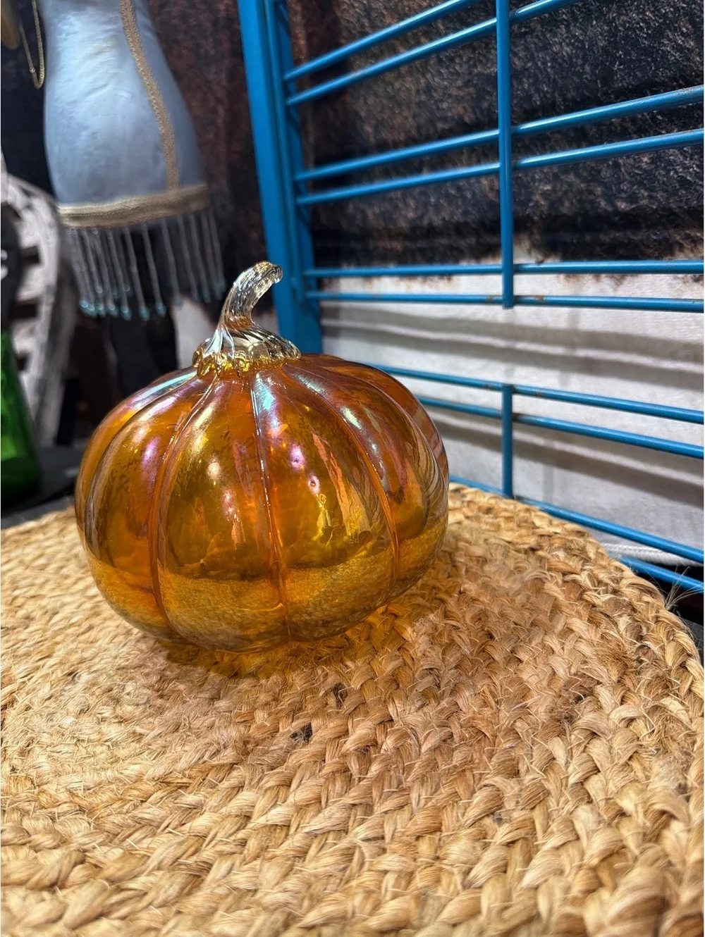 Decorative Amber Glass Pumpkin